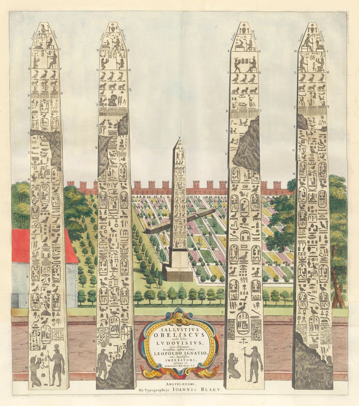 Item nr. 96708 Sallustius Obeliscus modo dictus Ludovisius. Civotatum et Admirandorum Italie. Johannes Blaeu, Anthanasius Kircher, after.